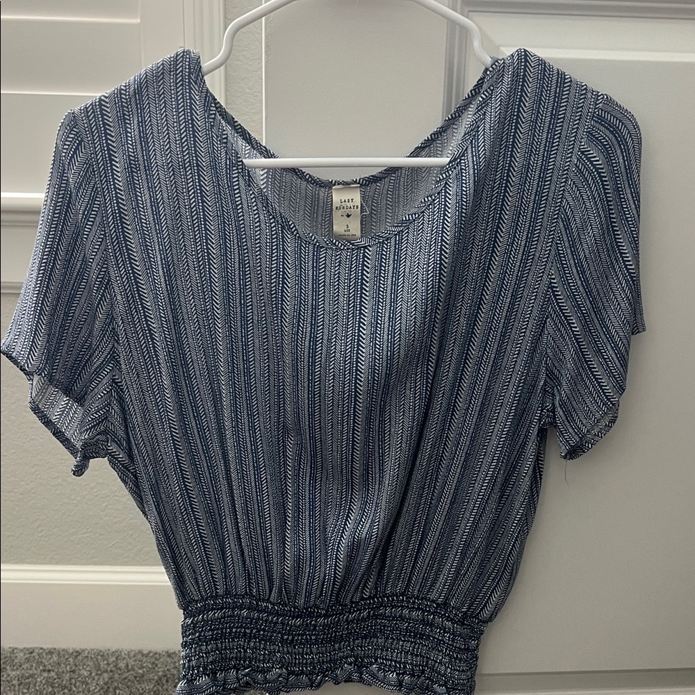 LOFT Navy and White Patterned Blouse